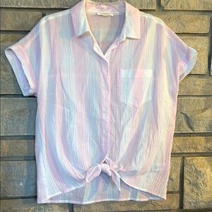 Pink and White Striped Women's Top